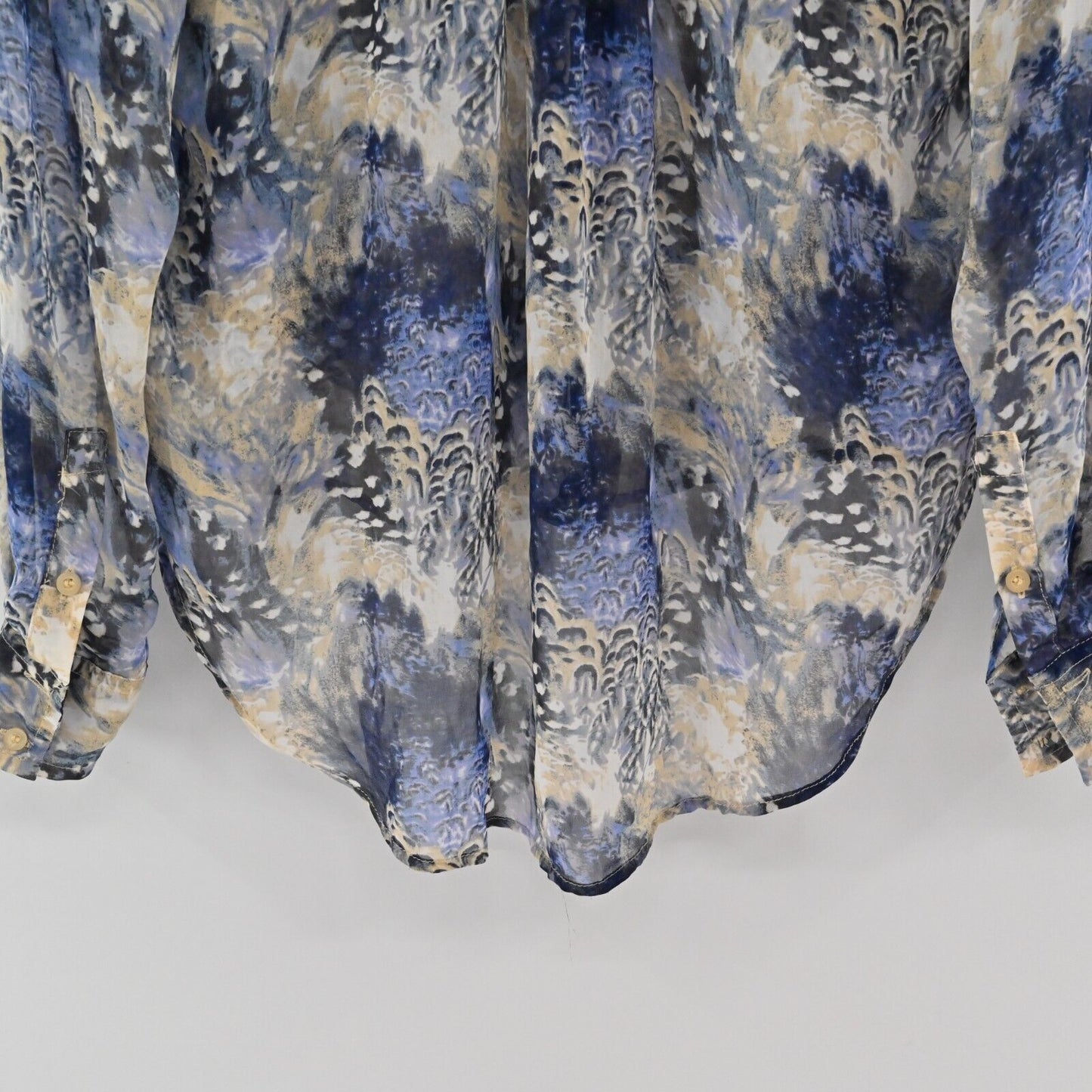 FREE PEOPLE Top Womens Sz XS Easy Rider Long Sleeve Abstract Print Sheer Blouse