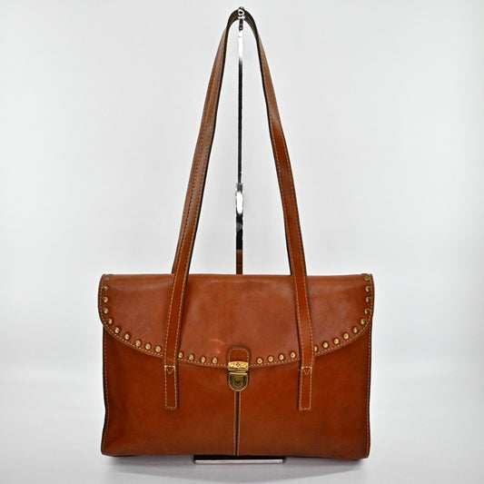 PATRICIA NASH Verbania Satchel Shoulder Bag Brown Leather Studded Retro Bohemian