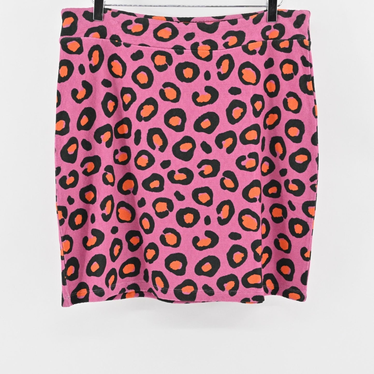 FARM RIO Animal Print Skirt Size L Anthropologie Halley Knit Mini Pink Stretch