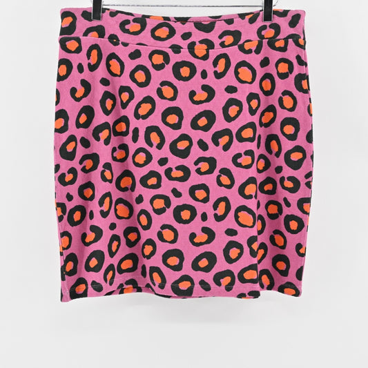 FARM RIO Animal Print Skirt Size L Anthropologie Halley Knit Mini Pink Stretch