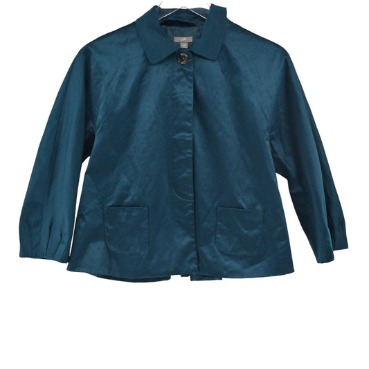 J JILL Jacket Womens Size XS Cropped Swing Opera Lagenlook Cape Teal Peacock