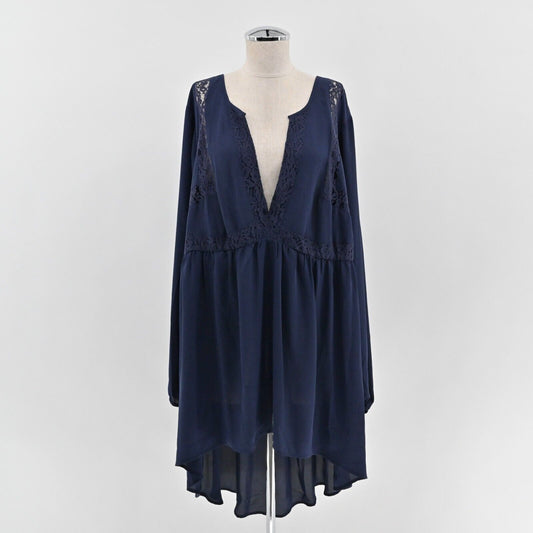 TORRID Top Womens Sz 4X Solid Navy Lace Georgette Deep VNeck High Low Blouse NEW