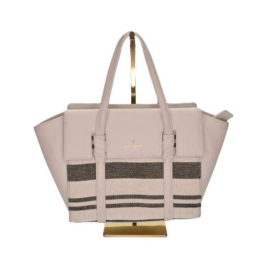 KATE SPADE Bag Taupe Leather Black Stripe Woven Daniels Drive Abigail Top Handle
