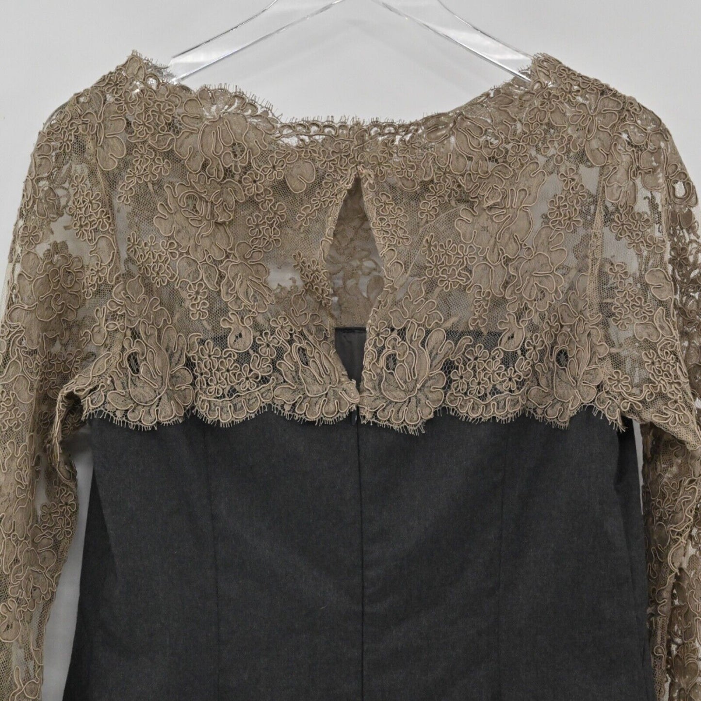 SHANNON MCLEAN Dress Womens Size S Black Brown Floral Lace Bell Sleeve Sheath