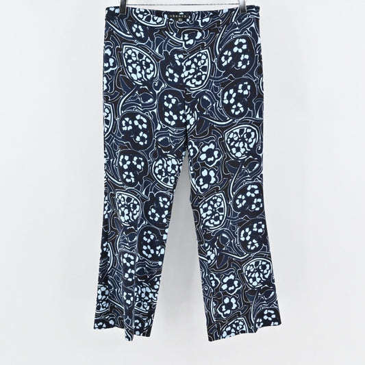 THEORY Pants Womens Sz 10 Rabeanie Crop Flare Trouser Blue Retro Floral Paisley