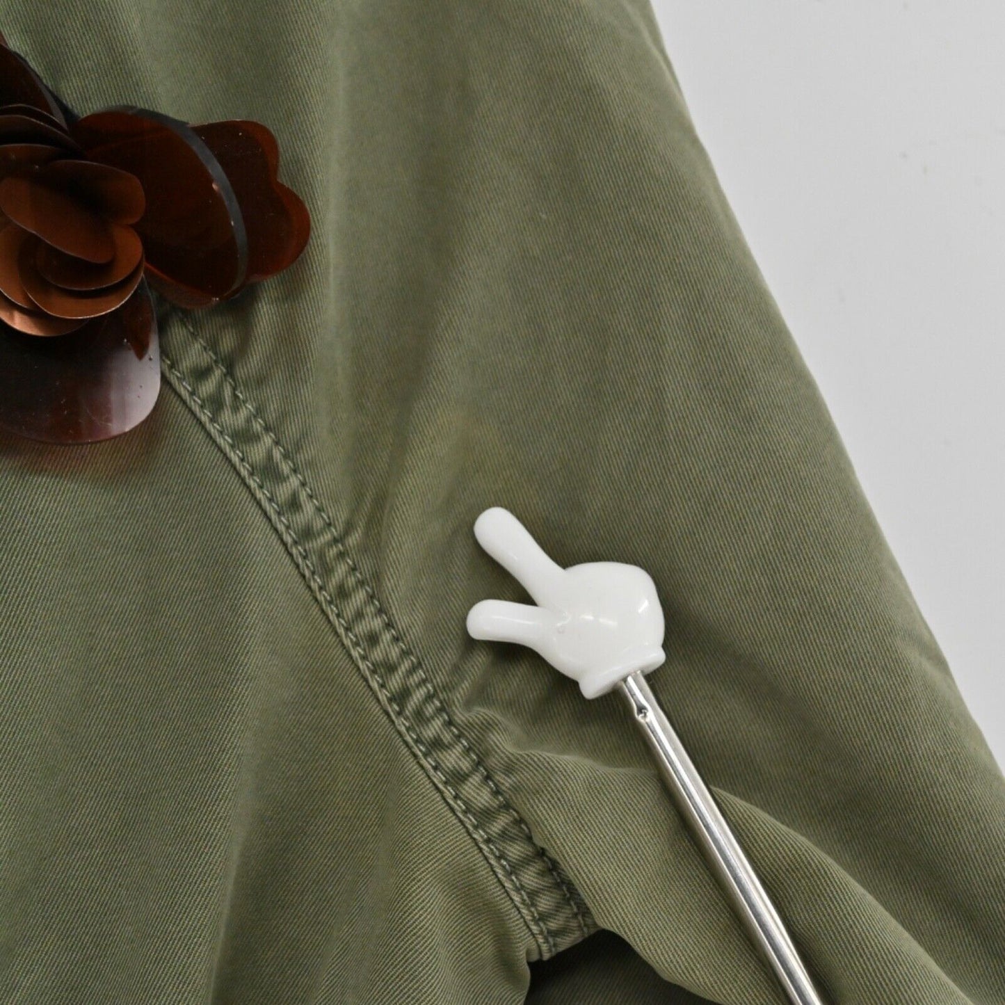 BANANA REPUBLIC Jacket Women Sz XS Green Cotton Floral Embellished Military Boho