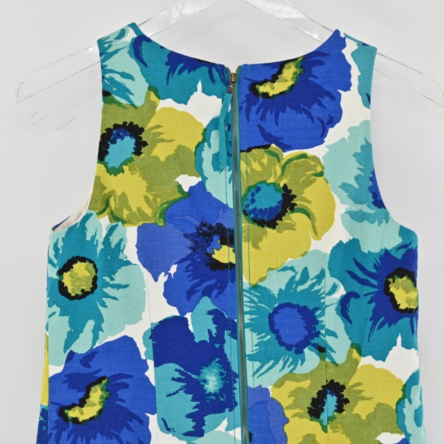 LOFT Floral Shift Dress Size 2 Blue Cotton Preppy Brunch Wedding Guest Church