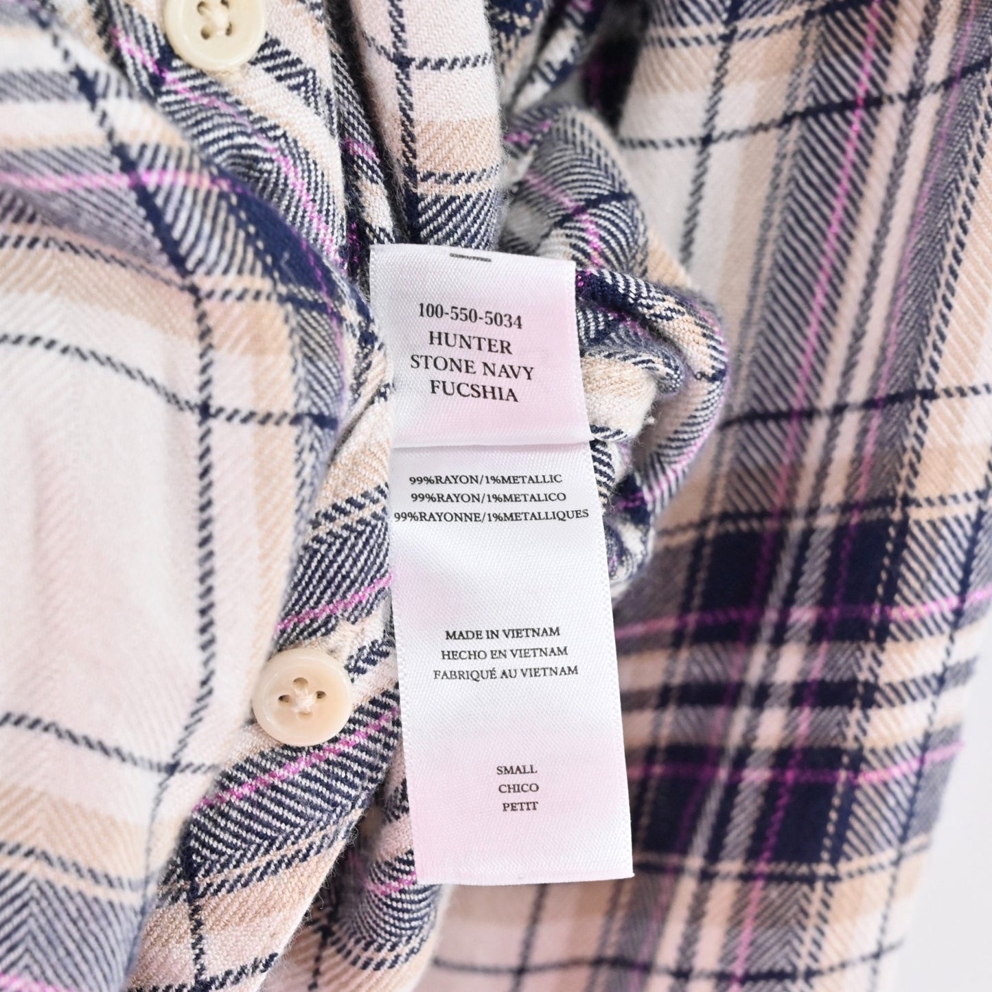 RAILS Hunter Top Womens Size S Button Blouse Stone Navy Fucshia Plaid Western