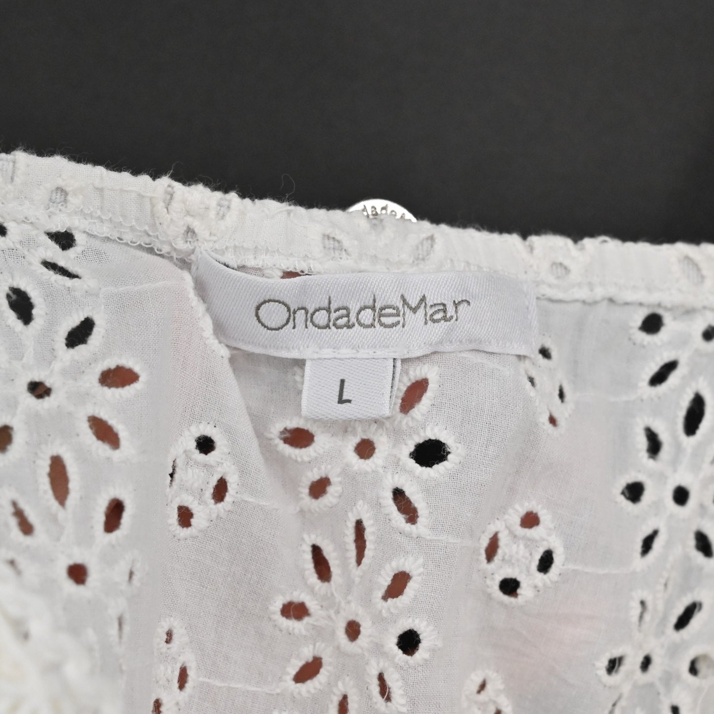 Ondademar White Eyelet Cover Up Dress Size L Square Neck Sleeveless Cotton Mini