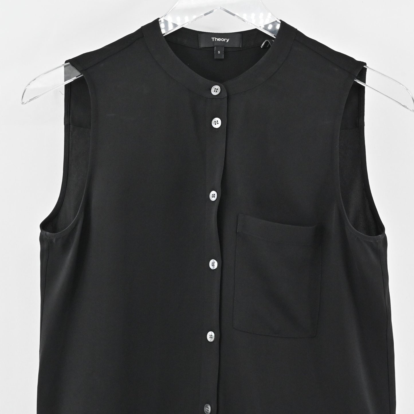 THEORY Top Womens Size S Hinzin Modern Black Sleeveless Silk Georgette Shirt