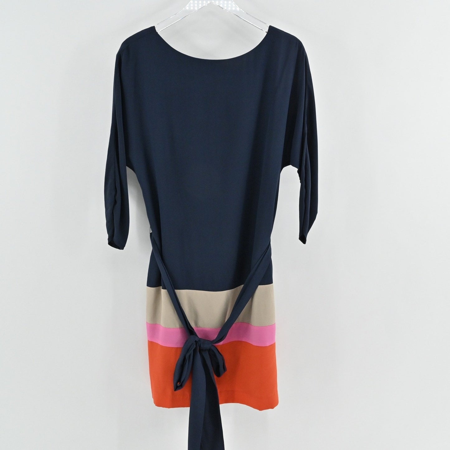 Eliza J Color Block Dress Size 10 Belted Button Navy Contemporary Modern Career