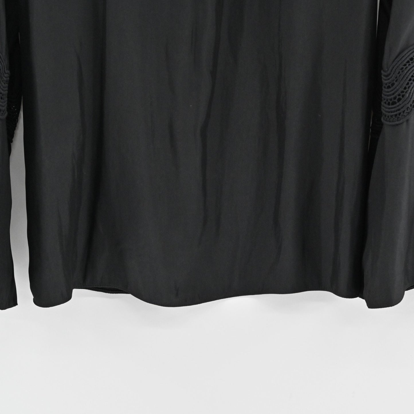 RAMY BROOK Womens Top Size S Black Smocked Keyhole Neck Lace Inset Detail Blouse