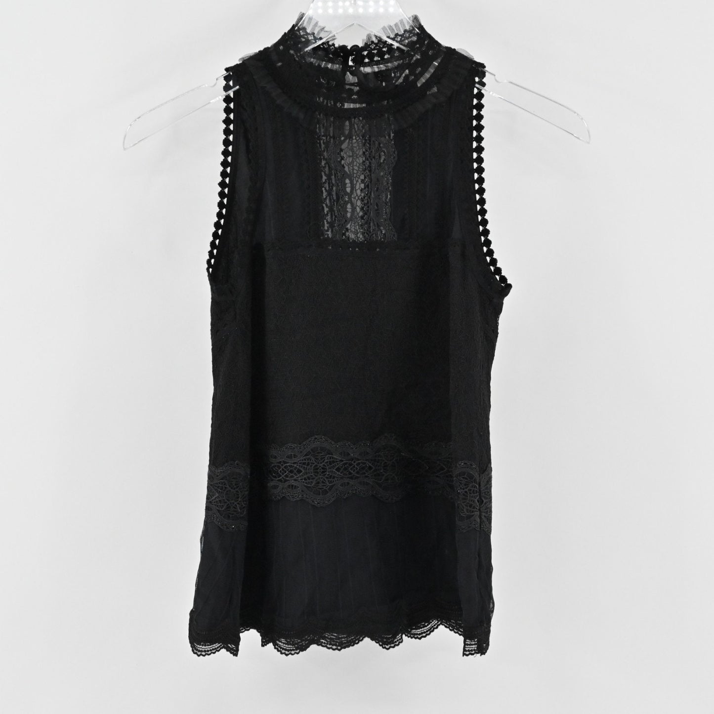 Jonathan Simkhai Womens Black Lace Top Size XS Scalloped Mock Neck Sleeveless