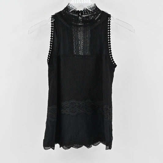 Jonathan Simkhai Womens Black Lace Top Size XS Scalloped Mock Neck Sleeveless