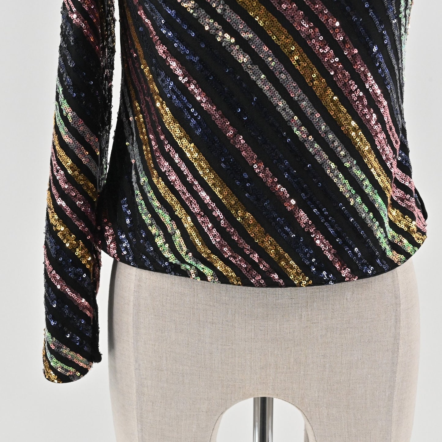 Self Portrait Womens Sequin One Shoulder Top Sz 2 Stripe Asymmetric Blouse