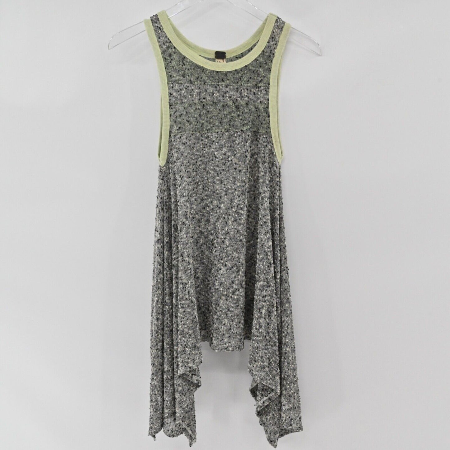 FREE PEOPLE Top Womens Sz XS Gray Green Bumble Bee Knees Tunic Tank WE THE FREE