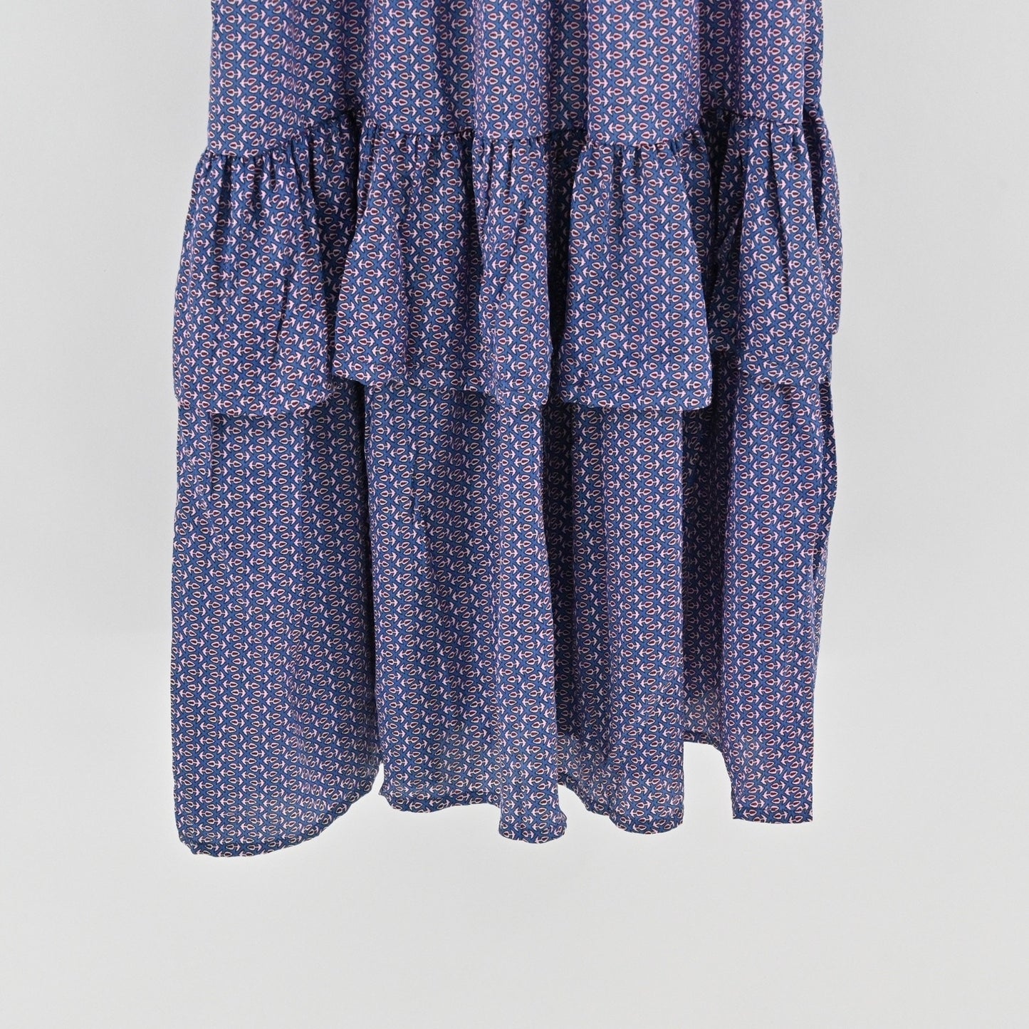 PERRY WALKER COLLECTIVE Cornelia Midi Dress Size M Blue Floral Silk Peasant Boho