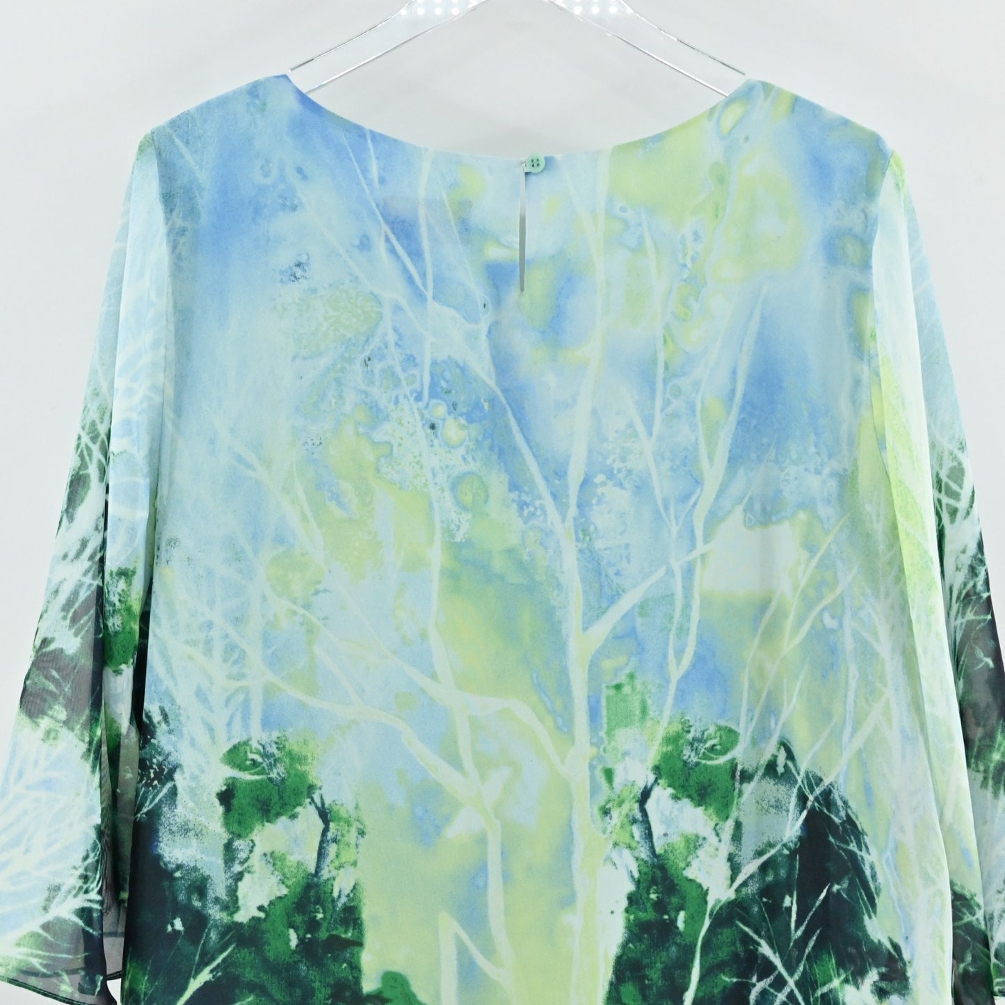 Mark Zunino Womens Chiffon Tunic Top Size L Green Forrest Slit Art Lined Blouse