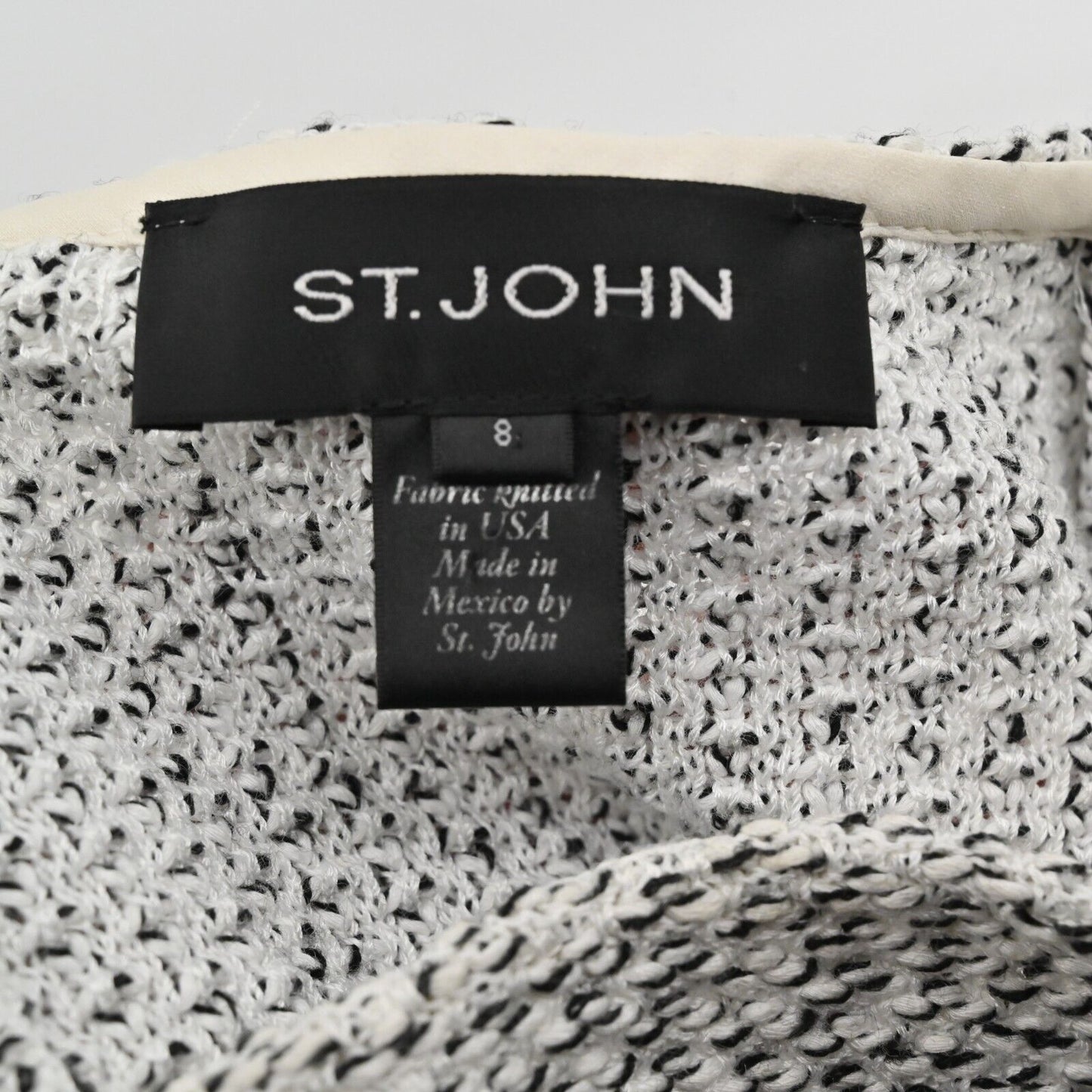 ST JOHN Skirt Sz 8 Wool White Black Contrast Trim Speckled Knit Pencil Capsule