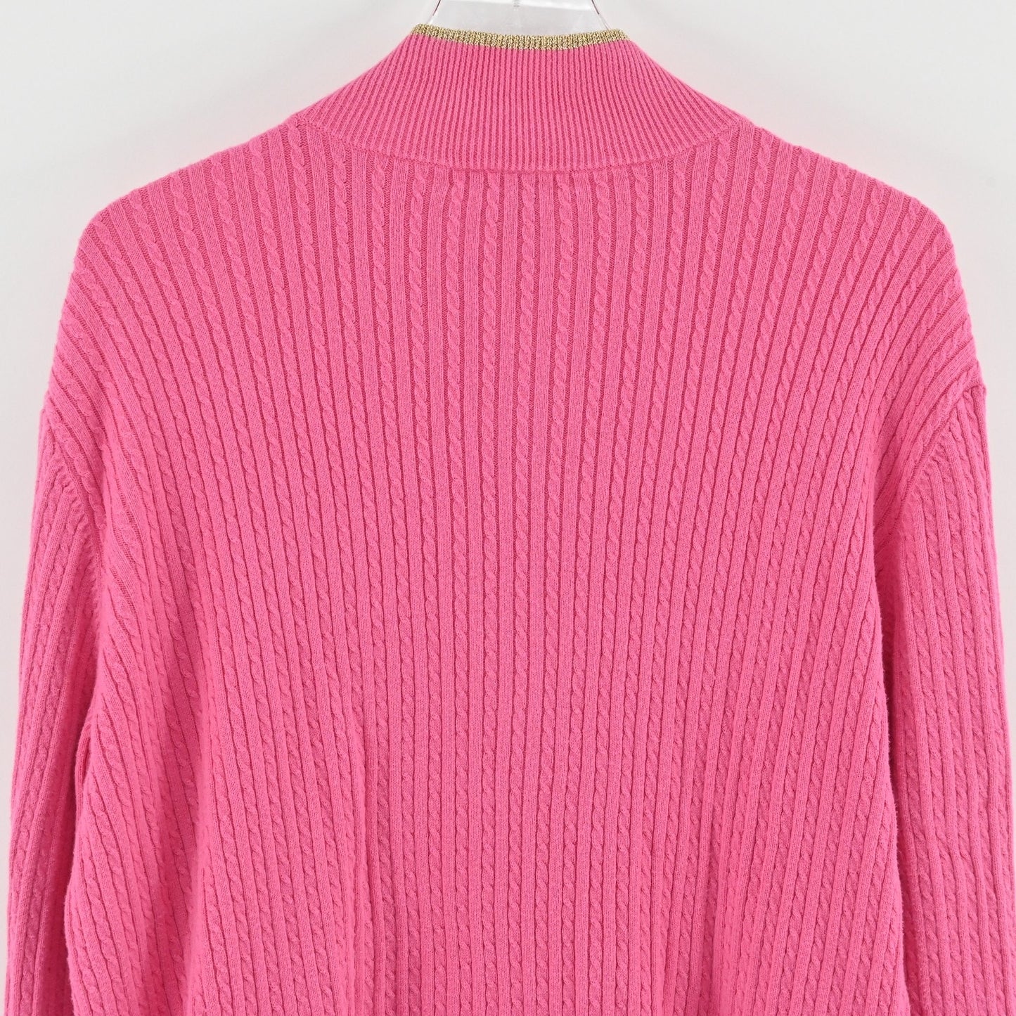 Ralph Lauren Womens Zip Cardigan Sweater Size L Pink Cable Knit Cotton Metallic