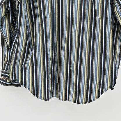 Robert Graham Mens Embroidered Stripe Collared Shirt Size L Blue Office Workwear