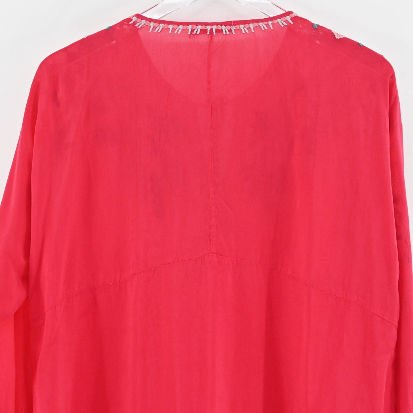 JOHNNY WAS Vanessa Embroidered Top Womens Size L Red Rayon Tunic Boho Blouse