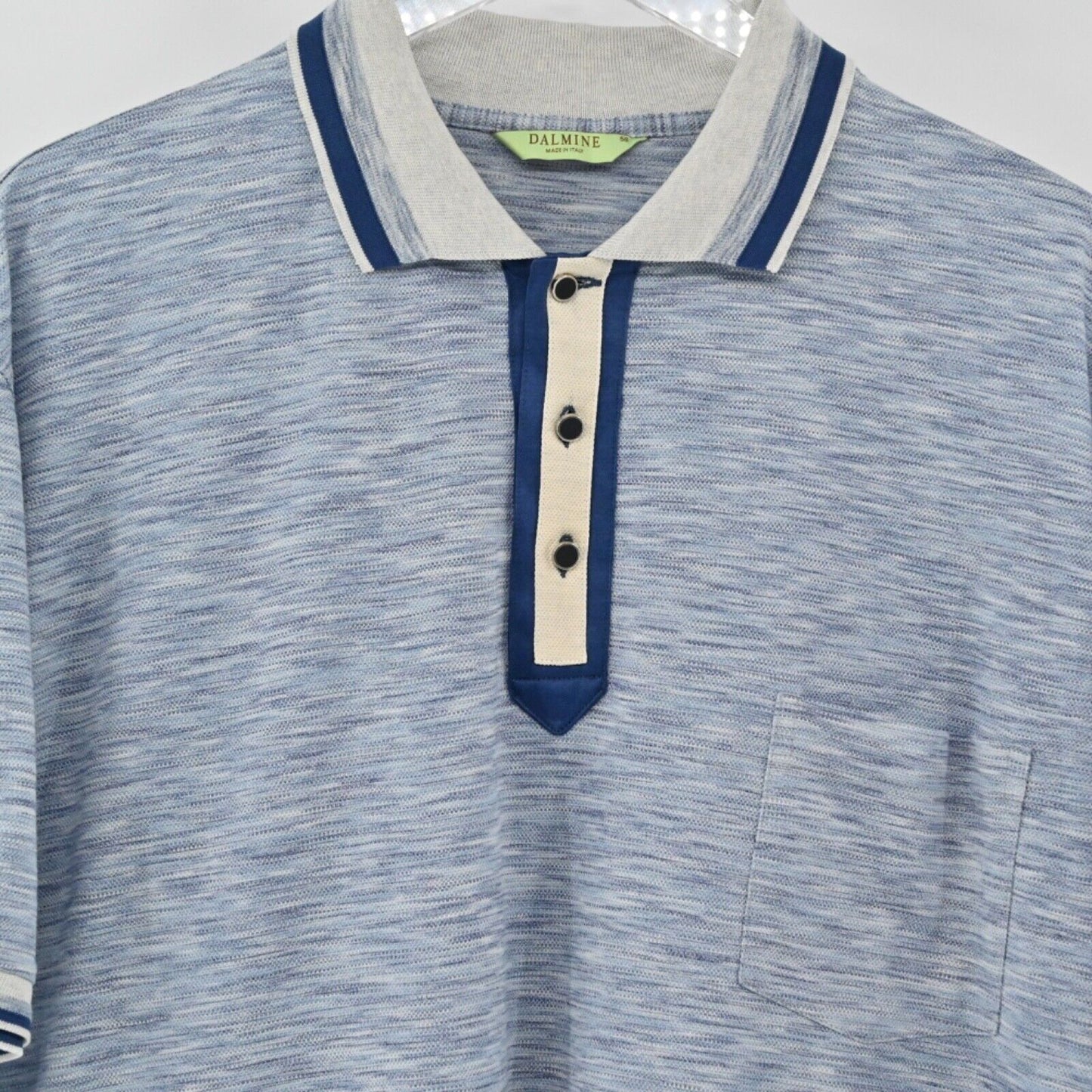 Vtg DALMINE Polo Mens Sz 58 Blue Gray Stripe 100% Cotton Short Sleeve Italy 00s