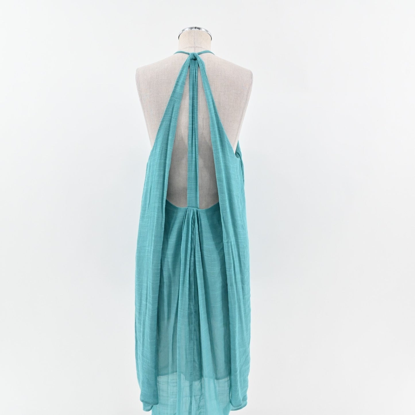 KAREN ZAMBOS Dress Size M Blue Sleeveless Embroidered Detail Open Back Relaxed