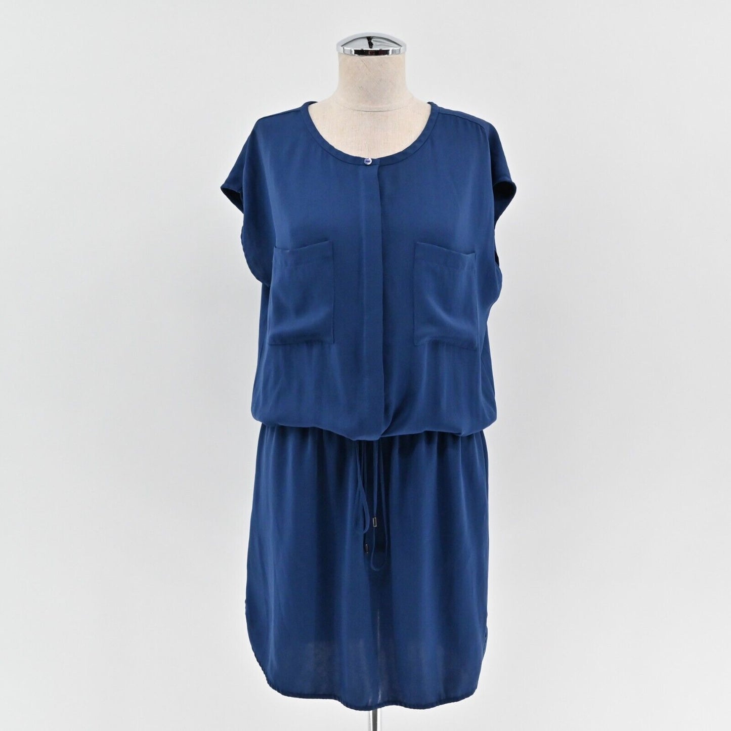 VINCE Dress Size XS Blue Cap Sleeve Drawstring Waist Shirt Capsule Quiet Luxury