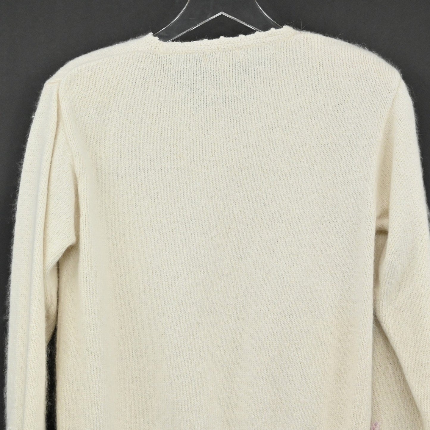 Vtg Granny Core Silk Angora Embroidered Sweater Size L Lambswool Floral Pearl