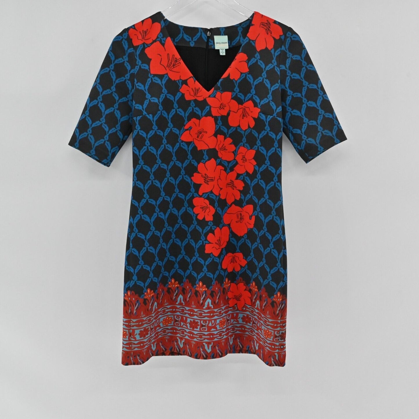 TRACY REESE Dress Womens Sz 4 Juana Red Floral Multicolor V Neck Lined Geisha