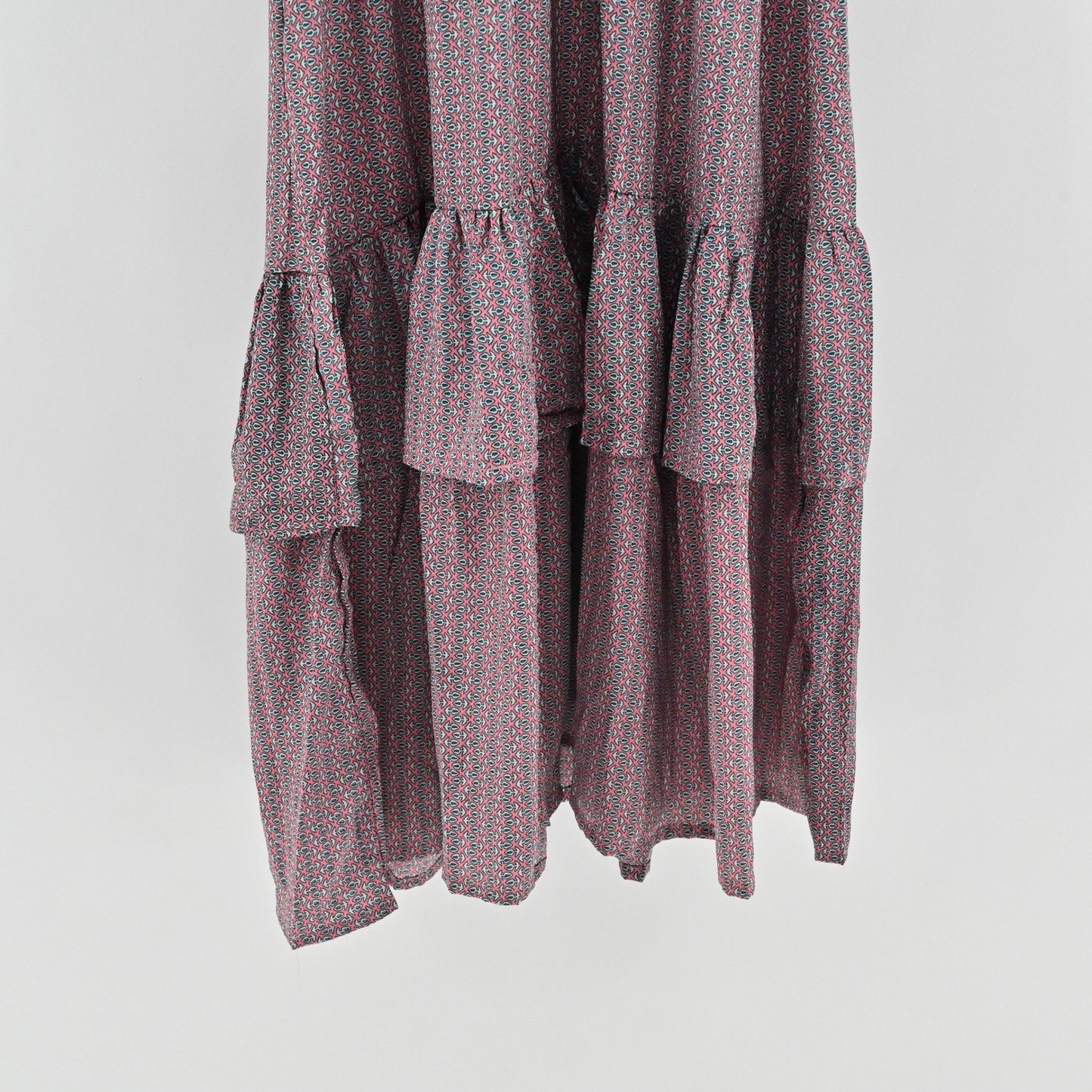 PERRY WALKER COLLECTIVE Cornelia Silk Midi Dress Size M Pink Floral Peasant Boho