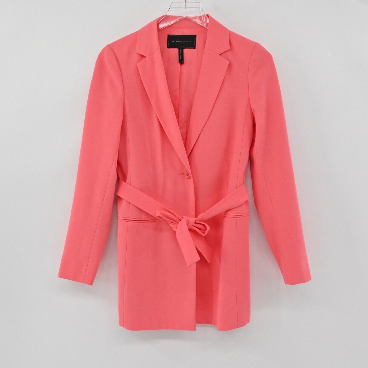 BCBGMAXAZRIA Pant Suit Womens Sz 2XS Coral Belted Jacket High Rise Pleated Retro