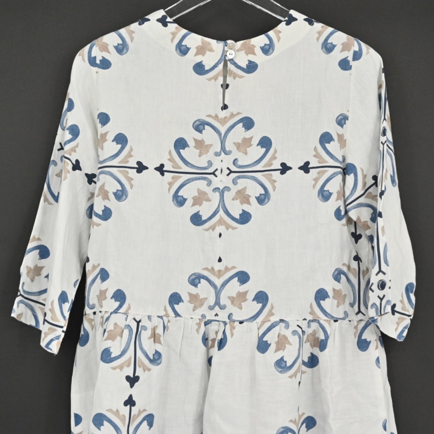 MARIO ROMANO Womens Linen Top Size M Peplum White Blue Boho Italy Breathable