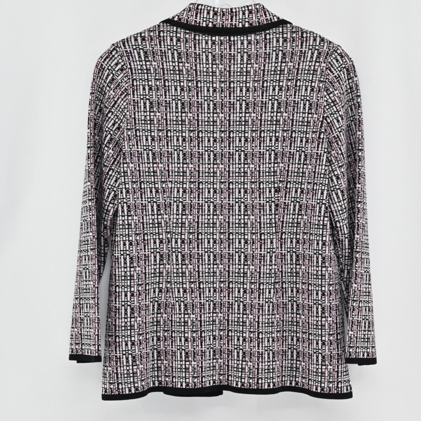 MISOOK Womens Knit Jacket Sz S Blazer Black Pink Print Retro Career Quiet Luxury