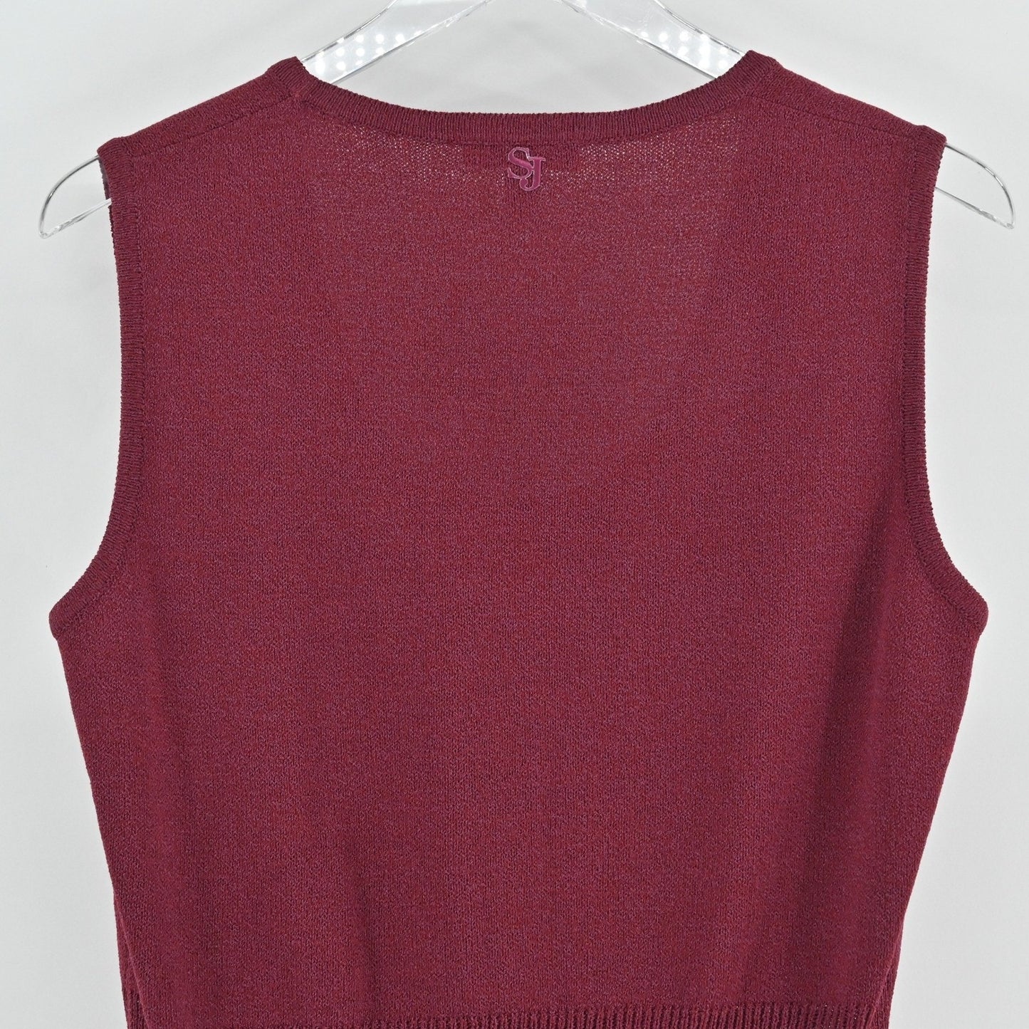 Vtg St John Womens Wool Knit Top Size M Burgundy Quiet Luxury Refined Dog Show