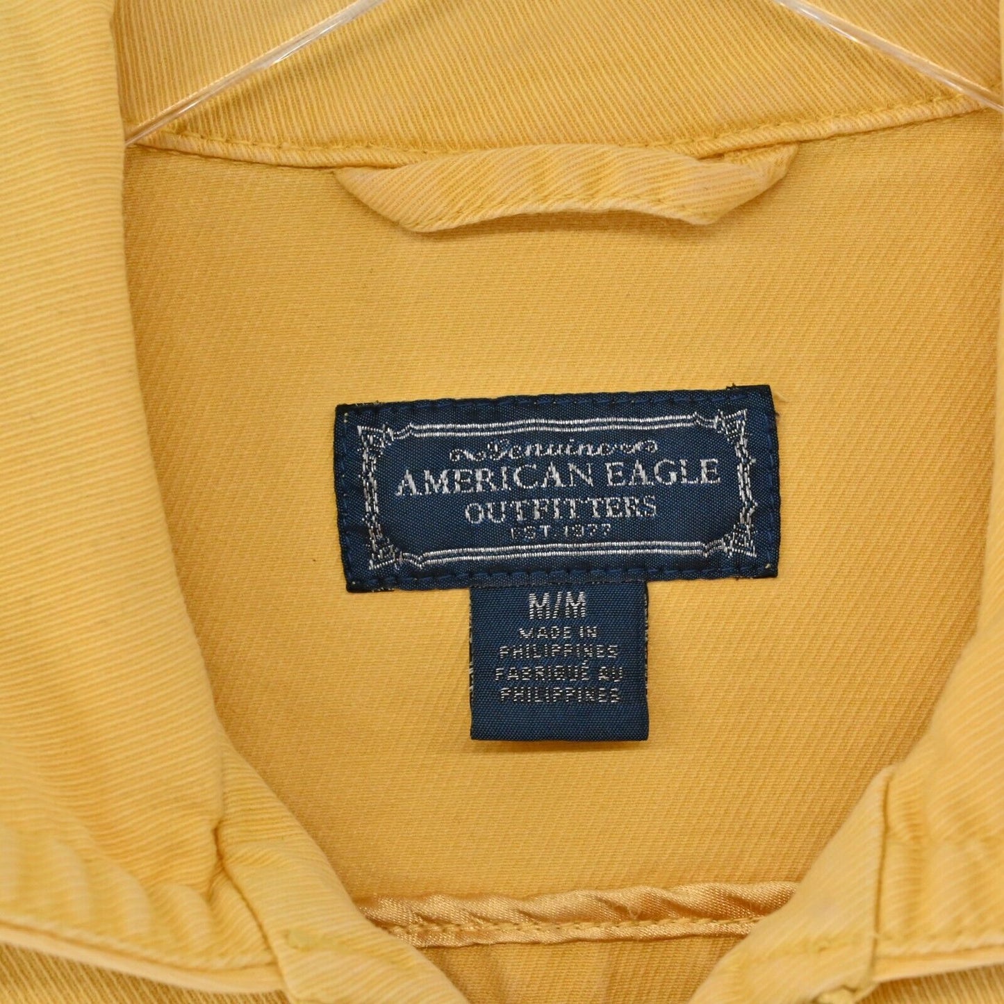 Vtg AMERICAN EAGLE Jean Jacket Womens Size M Yellow Denim Zip Up Pockets Y2k