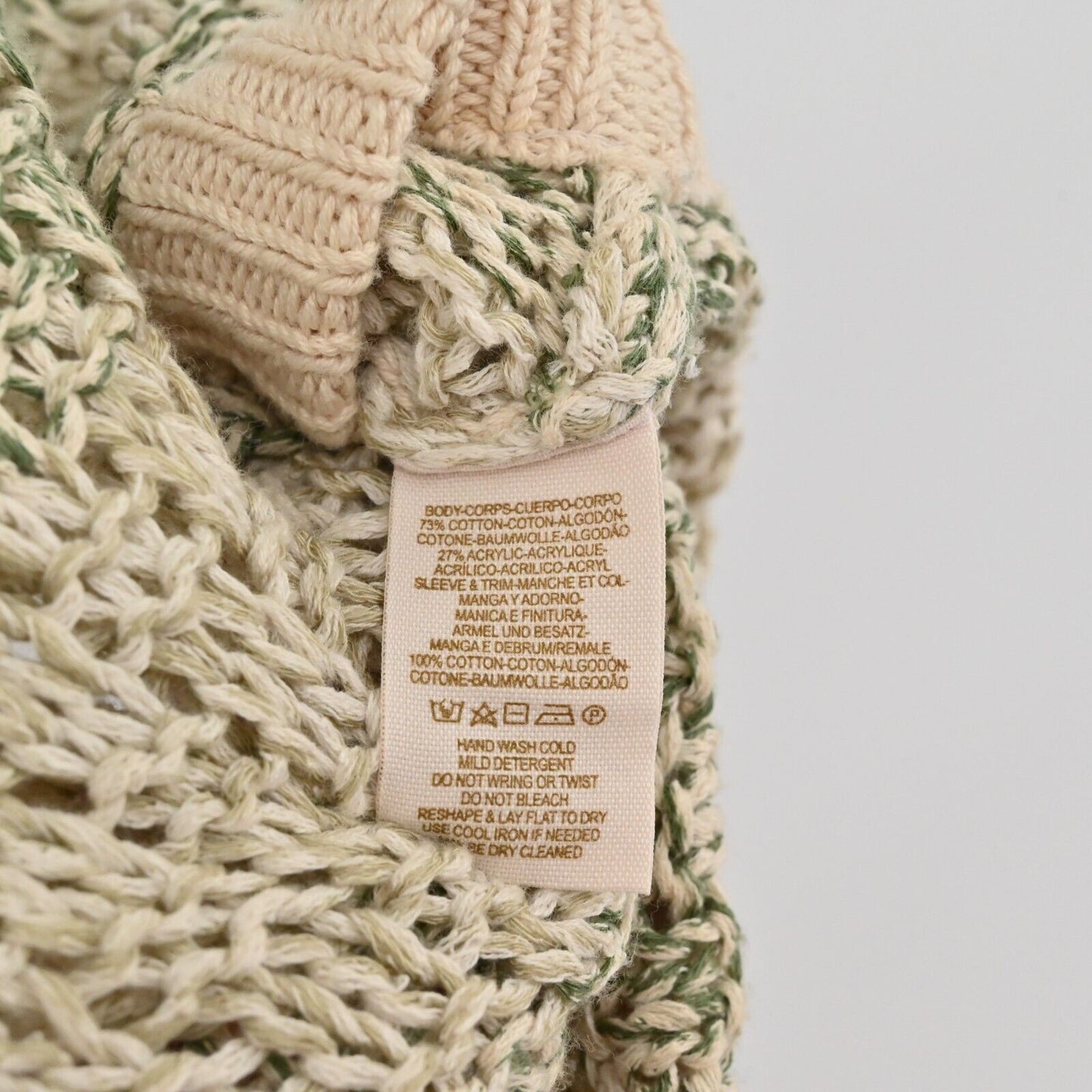 FREE PEOPLE Sweater Womens Size XS Long Sleeve Knit Beige Green Stripe Top Boho