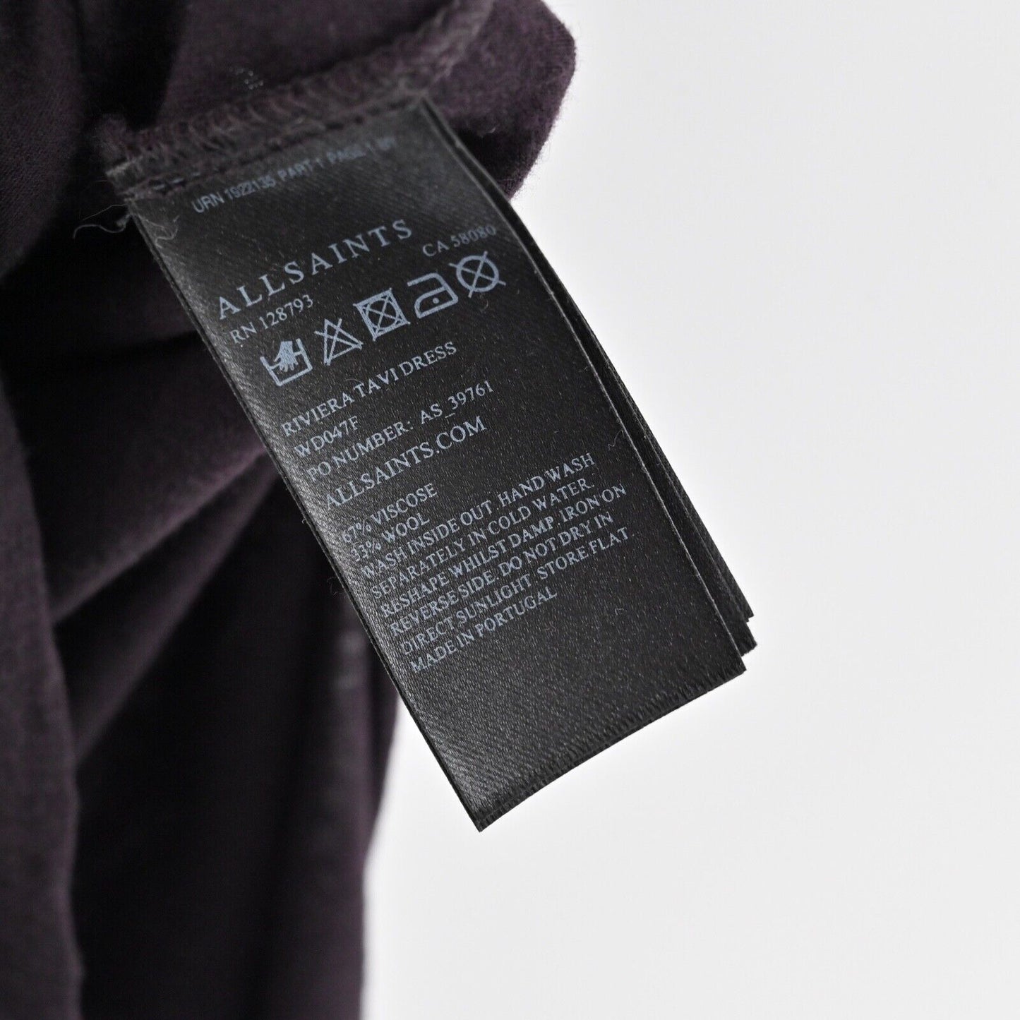 ALLSAINTS Dress Size S Purple Wool Blend Sleeveless Ruched Riviera Jersey Shift