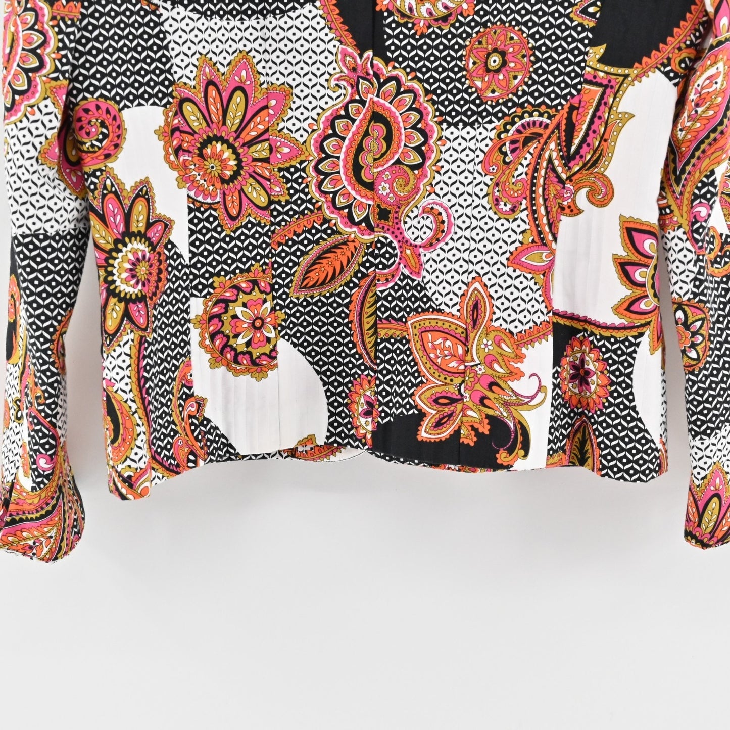 CHICOS Womens Paisley Blazer Size M Pink Single Breasted Maximalist Jacket Bold