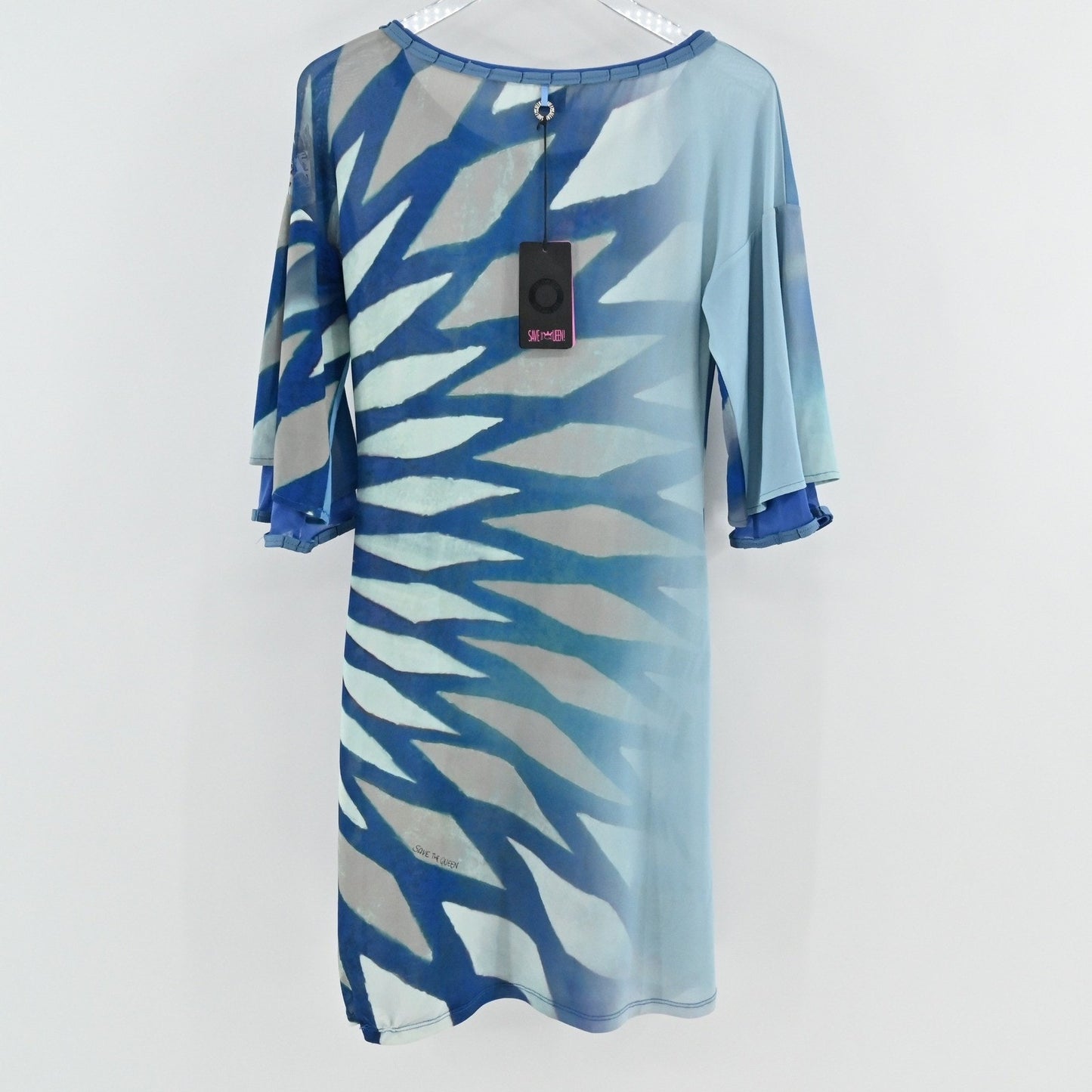 Save The Queen Dress Size M Italy Blue Artsy Eclectic Art To Wear Graphic Print