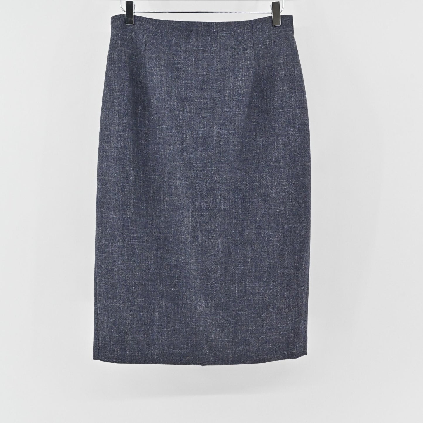 LES COPAINS Skirt Size 46 Blue Wool Silk Linen Stretch Knee Length Pencil Career