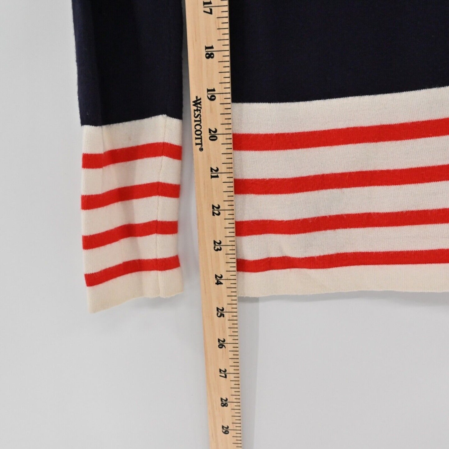 THEORY Sweater Womens Size M Navy Blue Red Stripe Jesup Dream Boat Neck Preppy