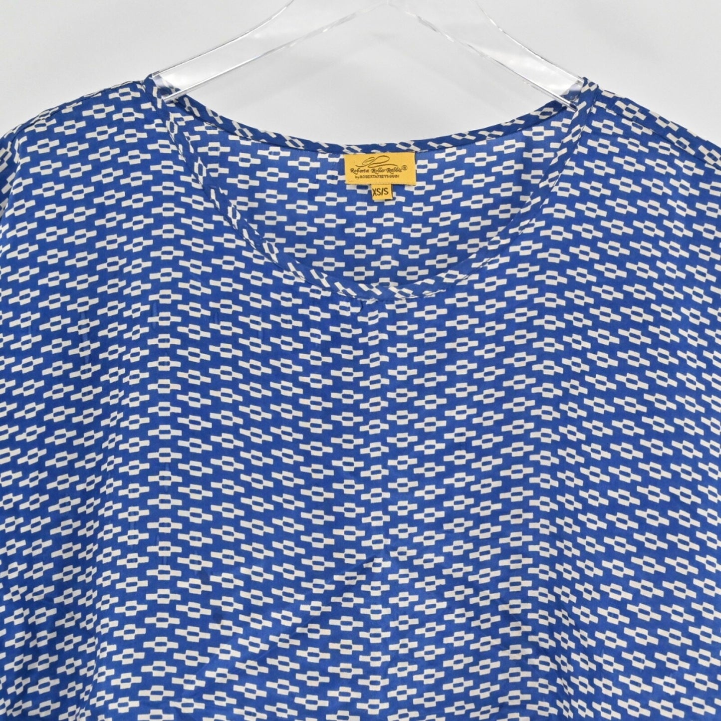 Roberta ROLLER RABBIT Womens Silk Top Size XS/S Blue Geometric Bohemian Boho