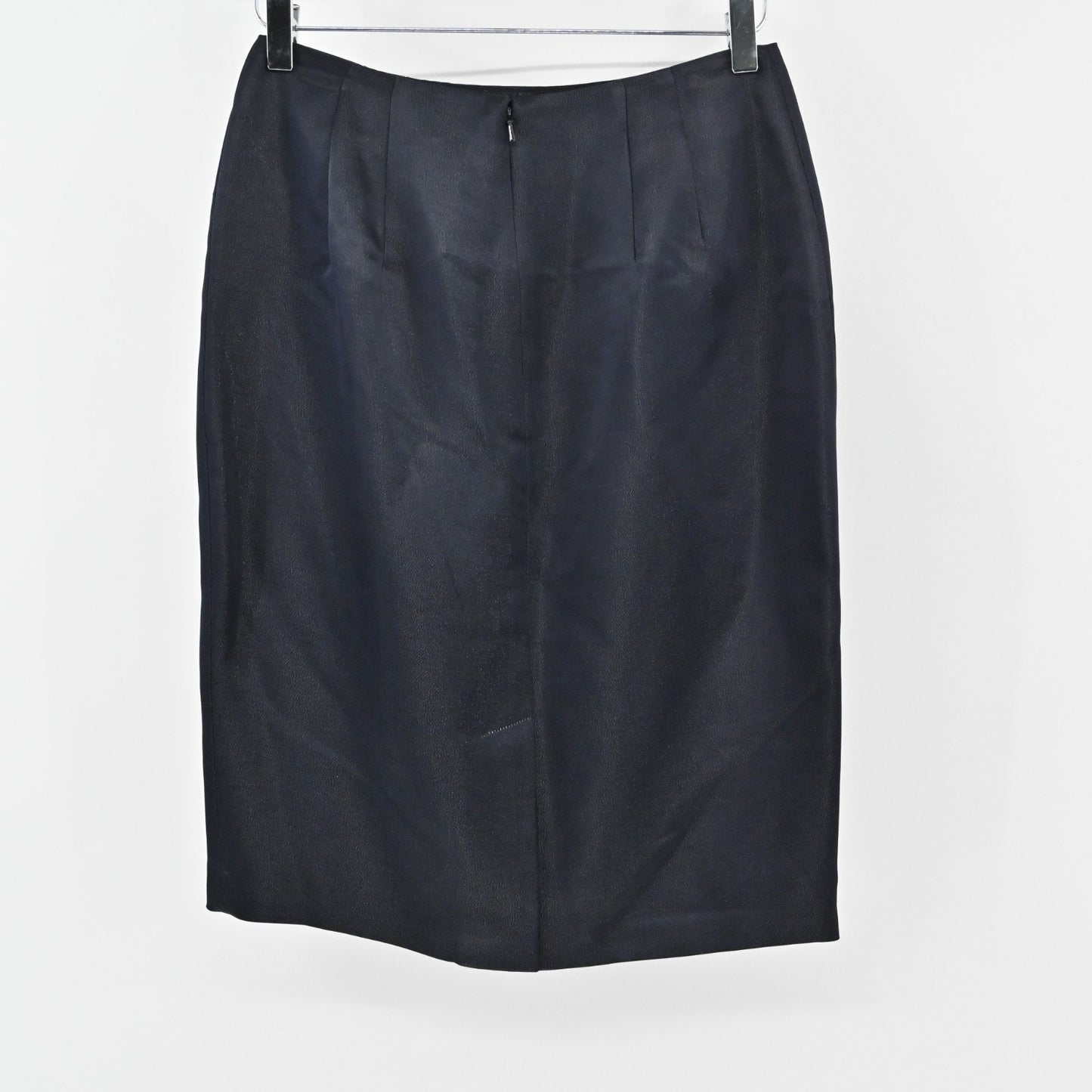 Linda Allard Ellen Tracy Silk Pencil Skirt Size 6 Navy Blue Metallic Office NEW