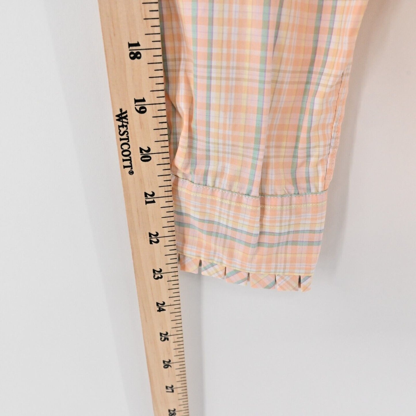 Vtg BROOKS BROTHERS Top Womens Size 10 Orange Cotton Plaid Ruffle Deadstock 70s