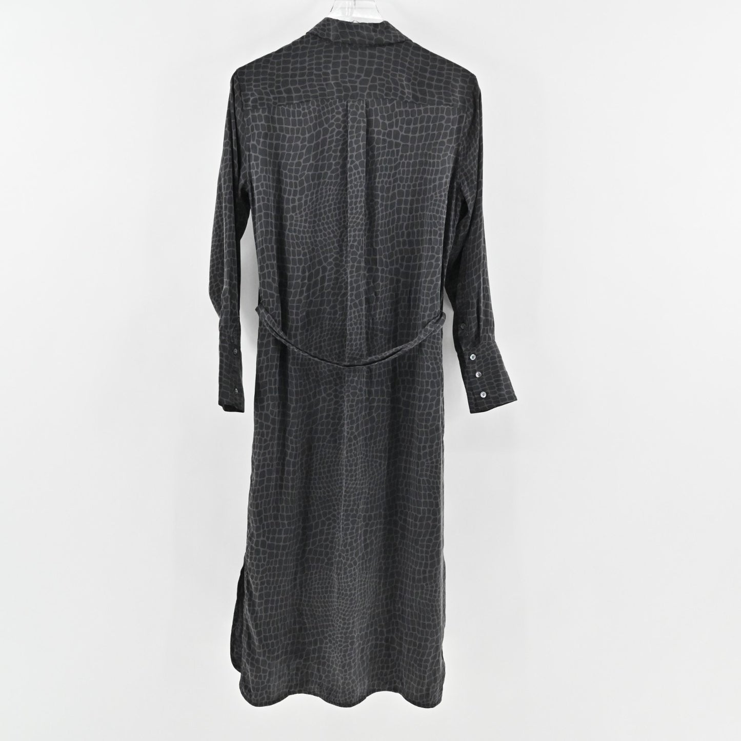 EQUIPMENT Silk Midi Dress Sz S Black Animal Print Button Front Belted Collared