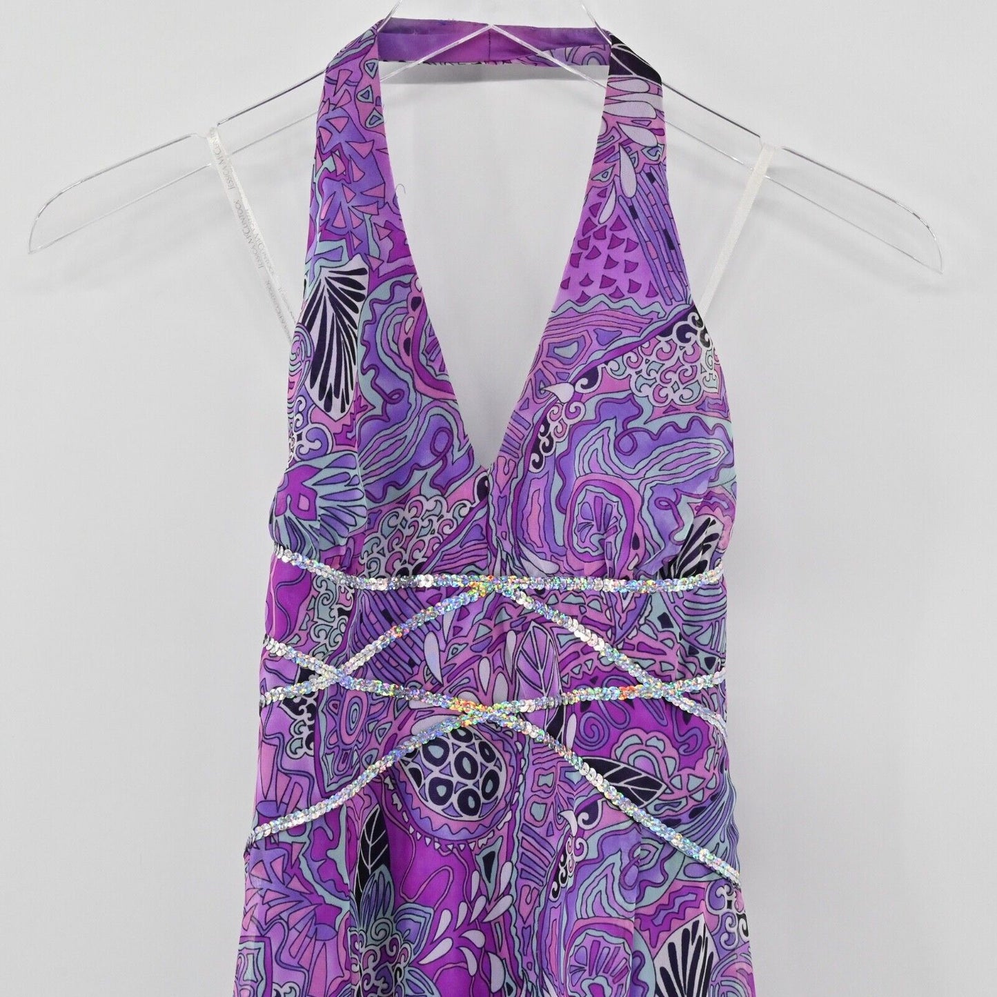Vtg GUNNE SAX Dress Womens Size 3 Purple Paisley Millennium 2000 Halter Maxi USA