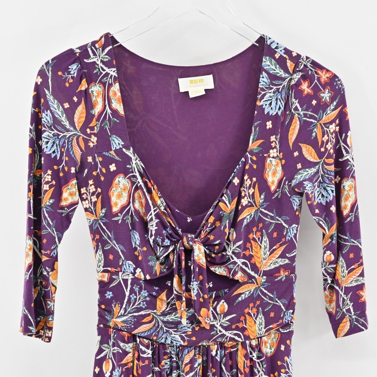 ANTHROPOLOGIE Dress Size XS Maeve Empire Waist Beloved Purple Floral Print