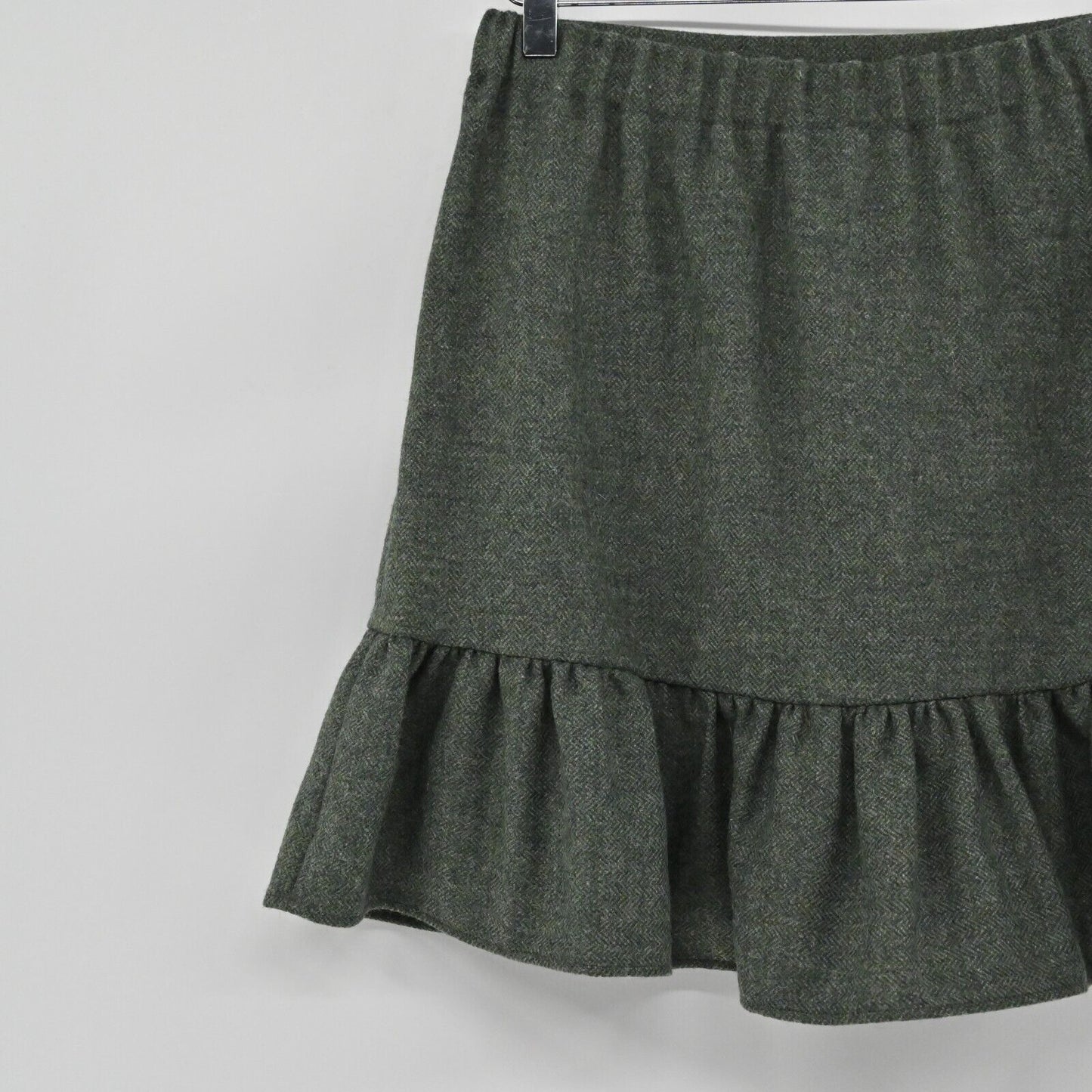 ANN MASHBURN Skirt Womens Size S Wool Ruffle Green Black Herringbone Mini